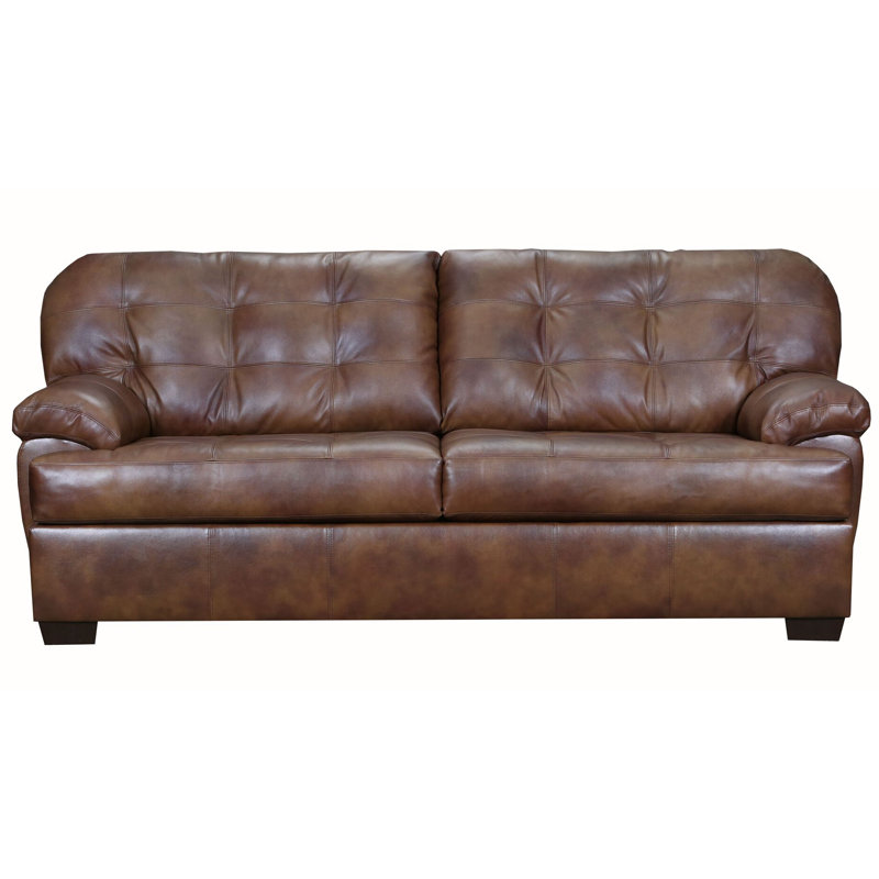 Millwood Pines Emmalyn Leather Match 92" Wide Pillow Top Arm Sofa